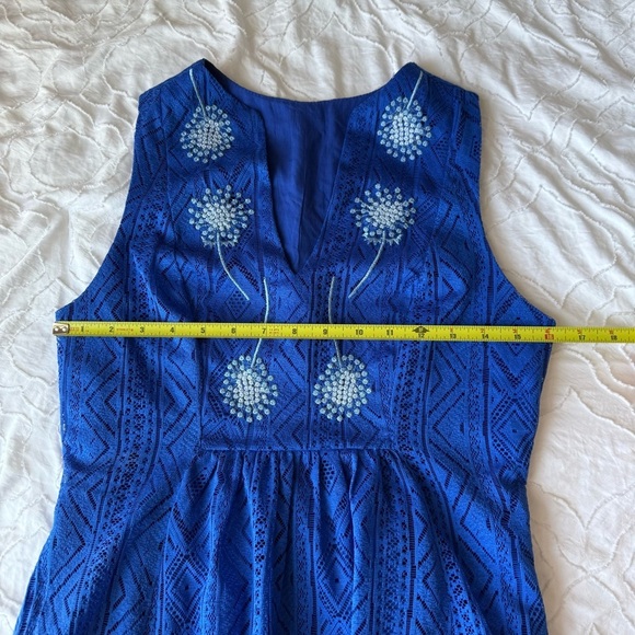 Tulle Blue Mini V-Neck Dandelion Sleeveless Dress with Pockets Lace Material - Picture 6 of 13